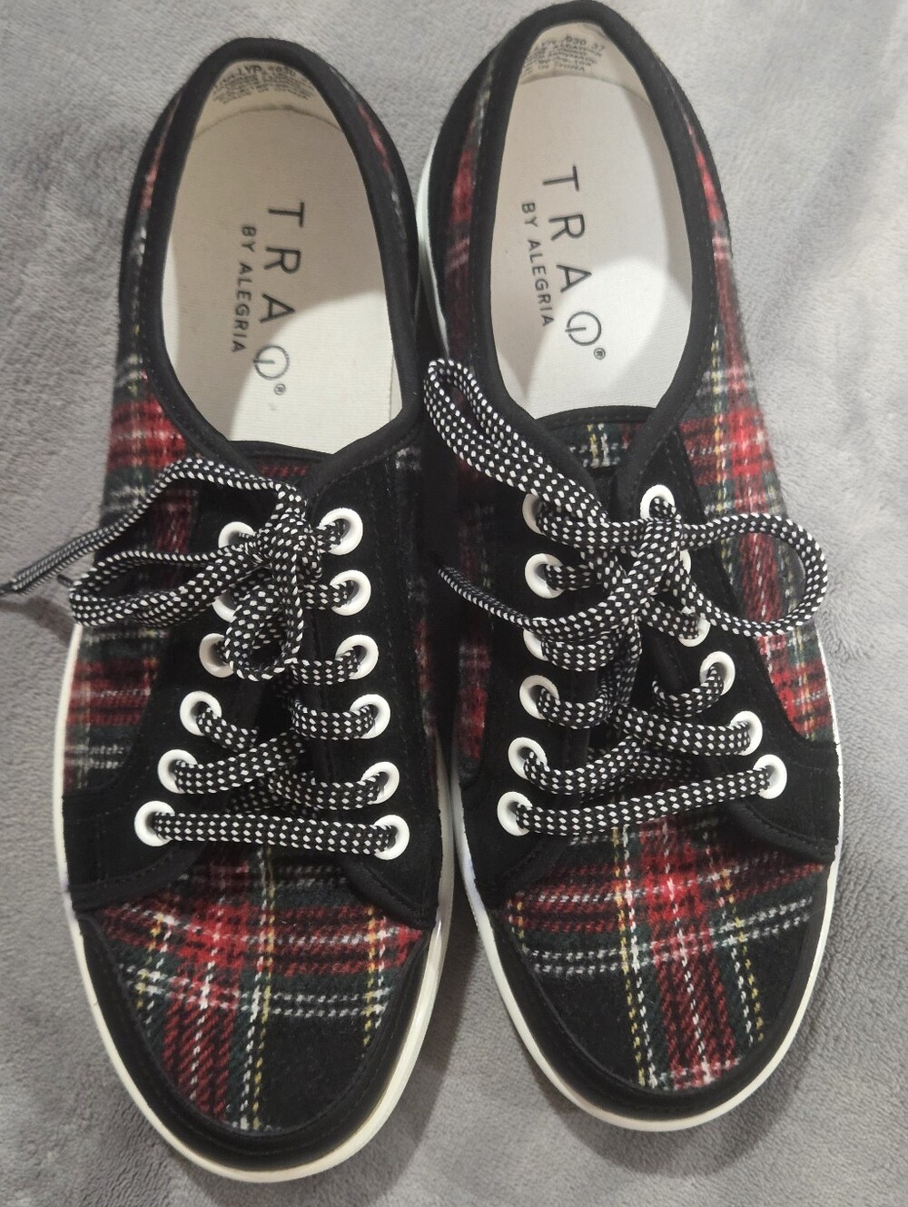 Traq by Alegria Red and Black Plaid Lace-Up Sneakers
